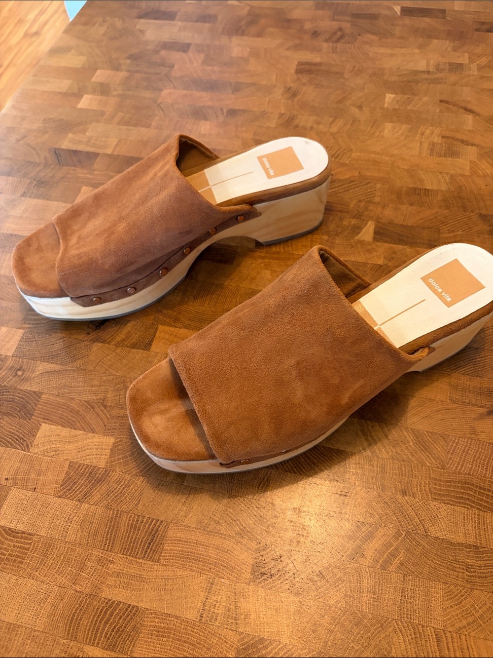 Dolce Vita Cognac Suede Platform Clog Mules